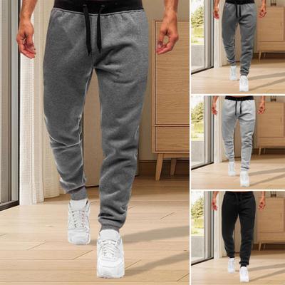 Men Spring Fall Pants with Pockets Elastic Waist Sweatpants Stretchy Solid Color