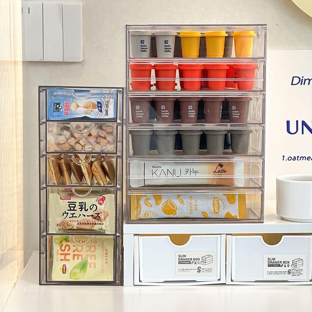 1 Acrylic Drawer-Type Coffee and Tea Bag Storage Box, Dust-Proof and Transparent Stackable Coffee Capsule Instant Milk Tea Desktop Organizer, Stat