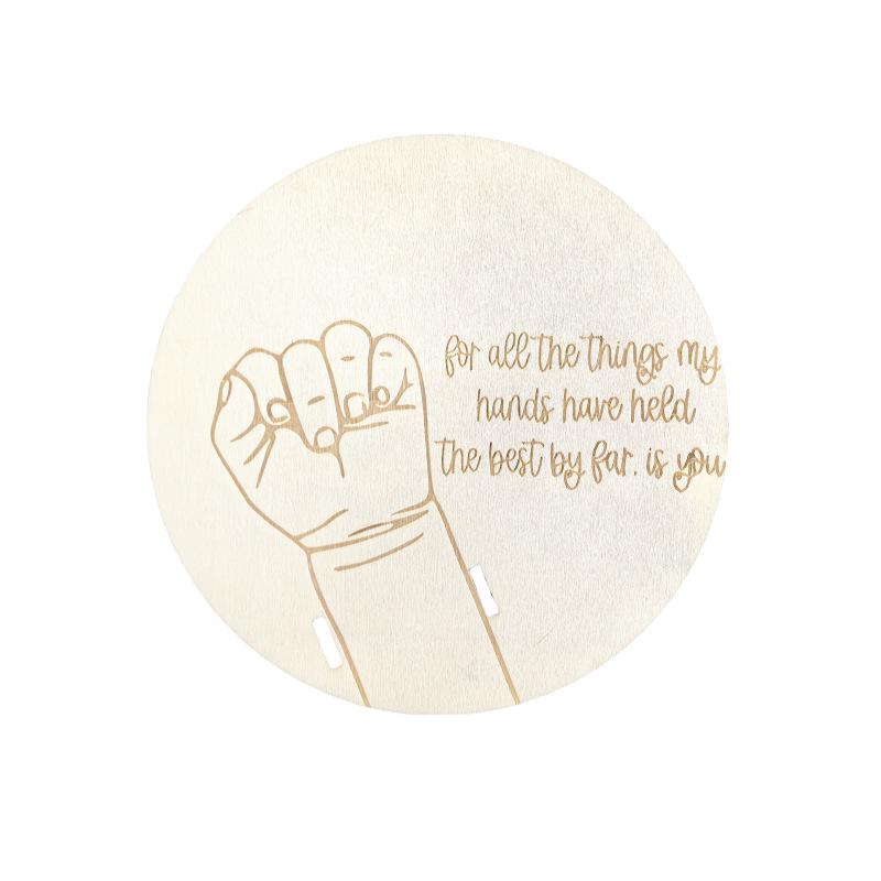 Wooden Baby Birth Hospital Bracelet Commemorative Plaque, Circular Carved Newborn Collection Plaque