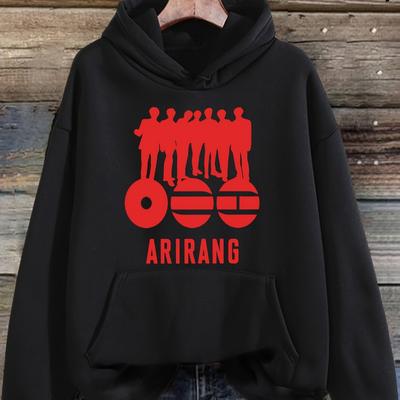 Bluza z kapturem inspirowana K-Popem dla unisex z okazji Y2K, z grafiką retro przedstawiającą sylwetkę zespołu ARIRANG, z długim rękawem i w swobodnym stylu, idealna dla fanów K-Popu