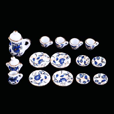 15Pcs 1:12 Dollhouse Miniature Tableware Porcelain Ceramic Tea Cup Set