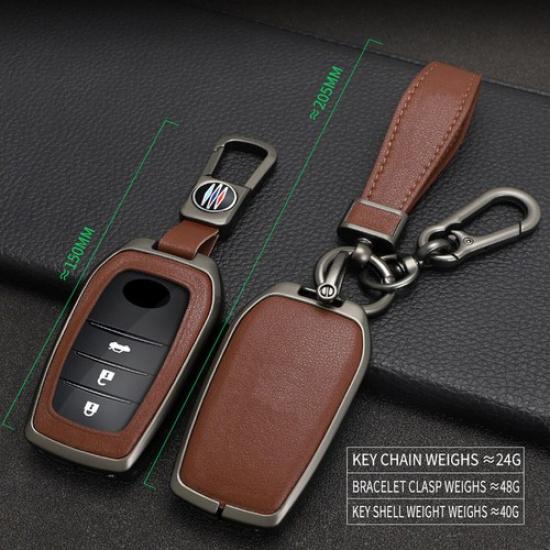 For Toyota Sienna Venza Yaris Corolla Cross Metal Leather Car Key Fob Cover Case