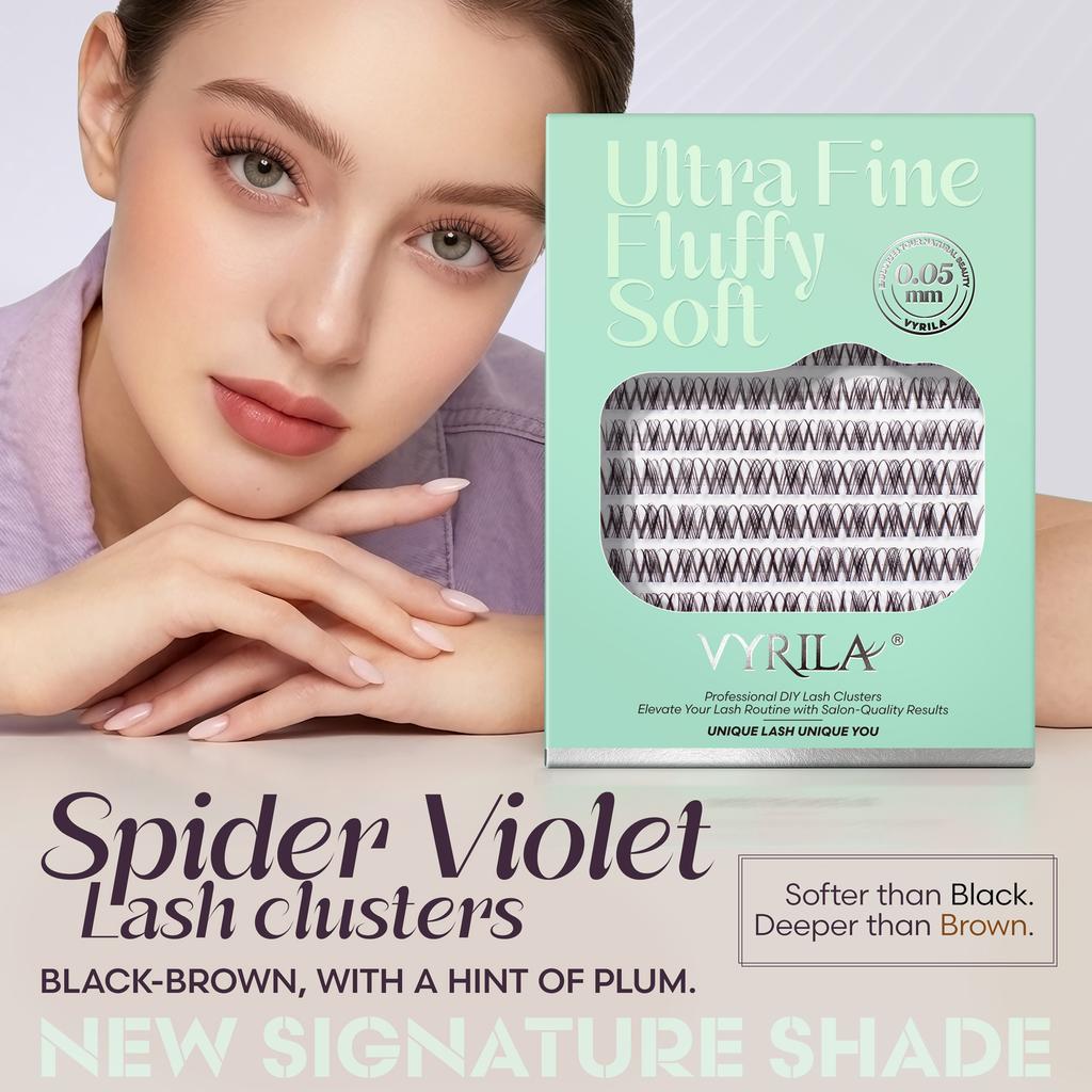 VYRILA Spider Violet Lash Clusters 10-16mm Natural Cluster Lashes Fake Eyelashes 3D Wispy D Curl Fluffy DIY Lash Extensions