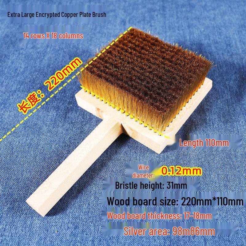 Copper Wire Brush with Wooden Handle for Fine Derusting, Deburring, Polishing, and Grinding