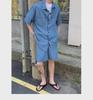 2023 Summer Men's Wash Denim Two-Piece Suit: Short-Sleeved Shirt & Half Pants Casual Set