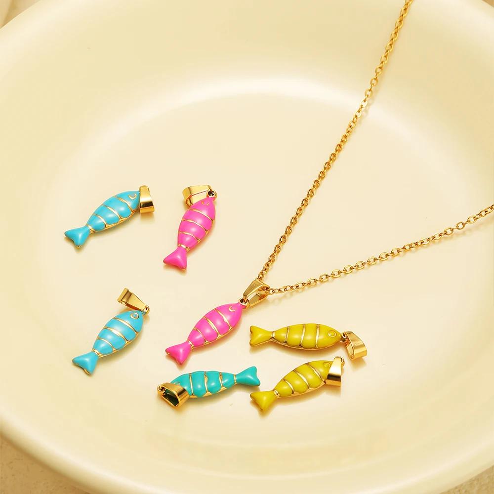 5pcs Stainless Steel Enamel Fish Bracelet Making Necklace Pendants Charms for DIY Jewelry Findings Handmade Crafts Accessories