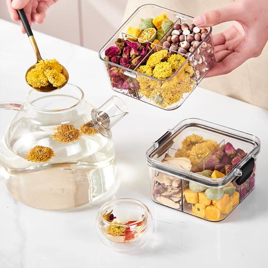 Airtight Food Storage Box Sealed Transparent Multi-Compartment Container Stackable Food Canister for Kitchen Pantry Loose Tea Leaves Spices