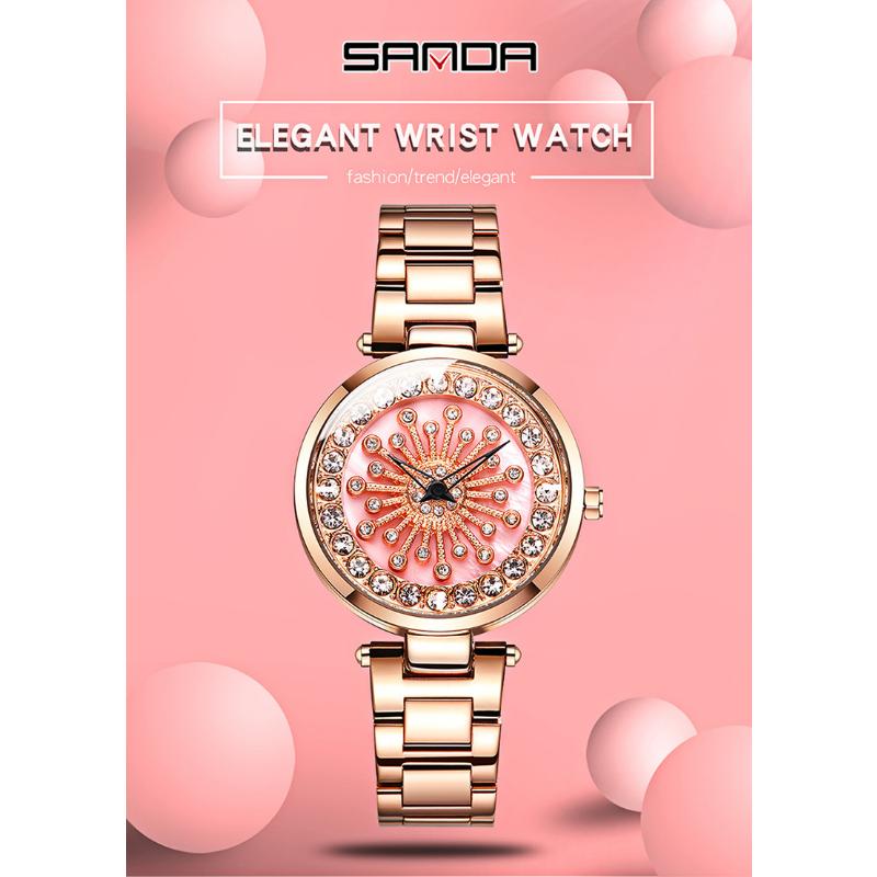 SANDA Luxus Damen Armbanduhren Mode Elegante Damenuhr Edelstahl Wasserdicht Weibliche Sternenhimmel Armbanduhr Damengeschenk