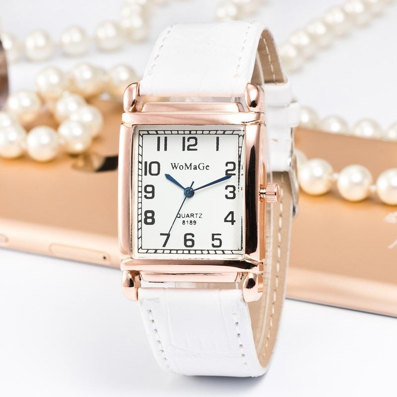 Women Watch Square Quartz Wristwatch Rectangle Leather Female Clock