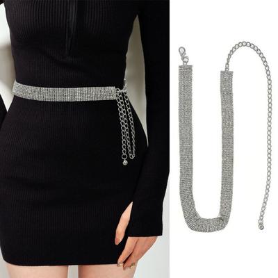Schmaler Funkelnder Taillengürtel 9 Strassreihen Taillenkette Damen Kleid Taillengürtel Outfit