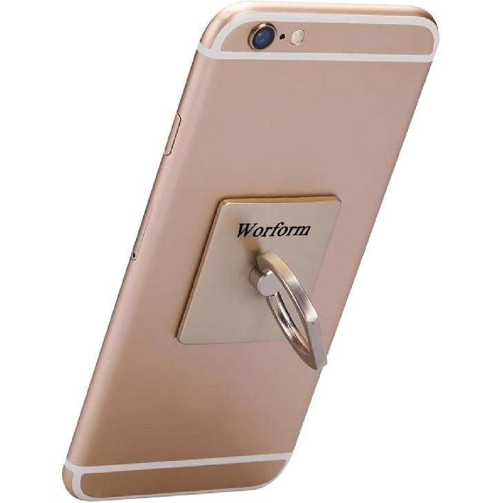 Phone Ring Finger Holder, 2 Pack Square Cell Phone Ring Grip Stand, 360 Degree Rotation Finger Grip Kickstand(Gold)