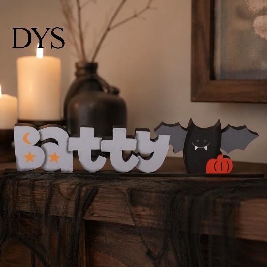 Indoor Seasonal Party Supplies Wooden Halloween Table Sign, Vintage Letter Tabletop Decoration, Spooky Standing Unique Photo Prop Block Sign