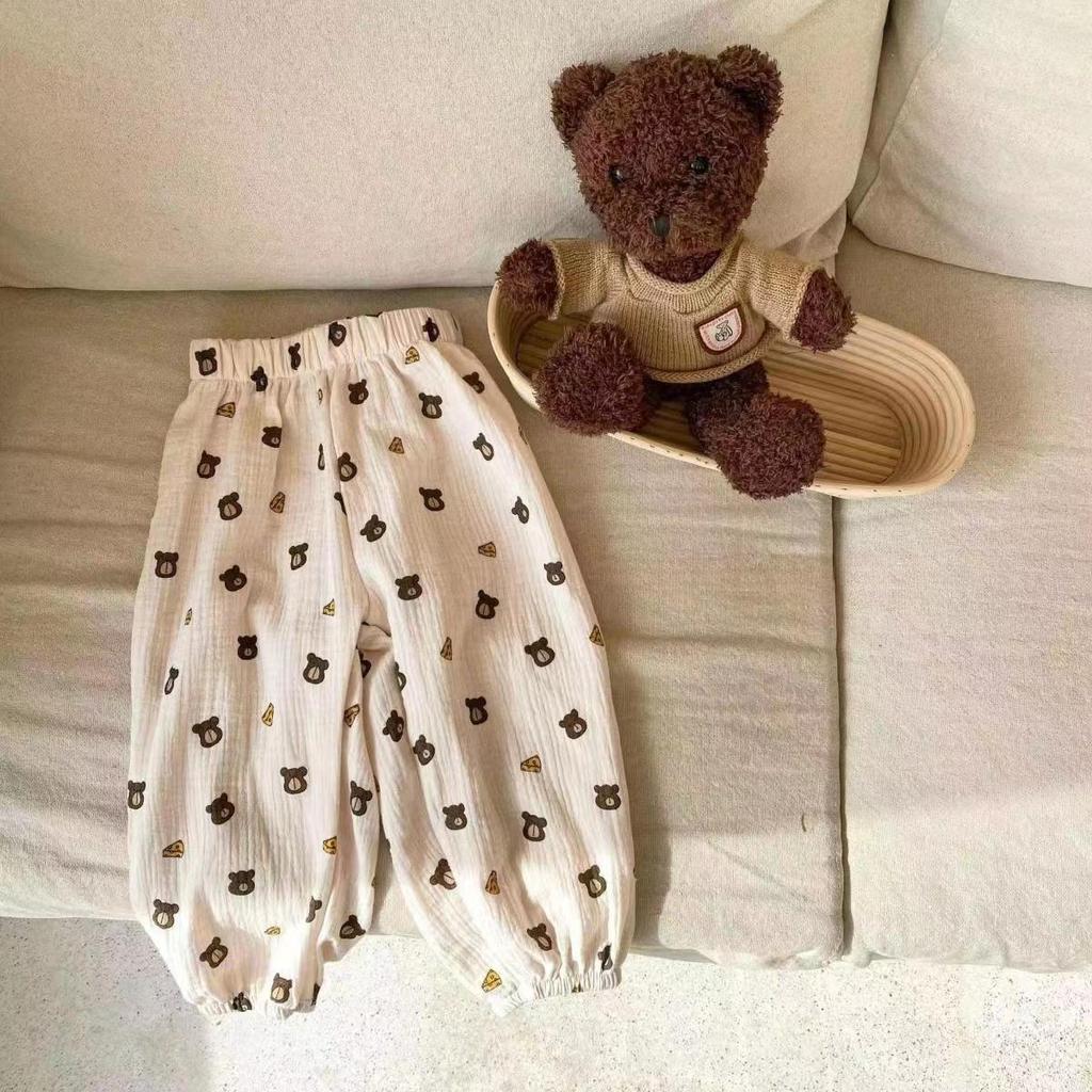 Kids' 2024 Summer Cotton Anti-Mosquito Pants - Korean Double Gauze Thin Bloomers for Boys and Girls