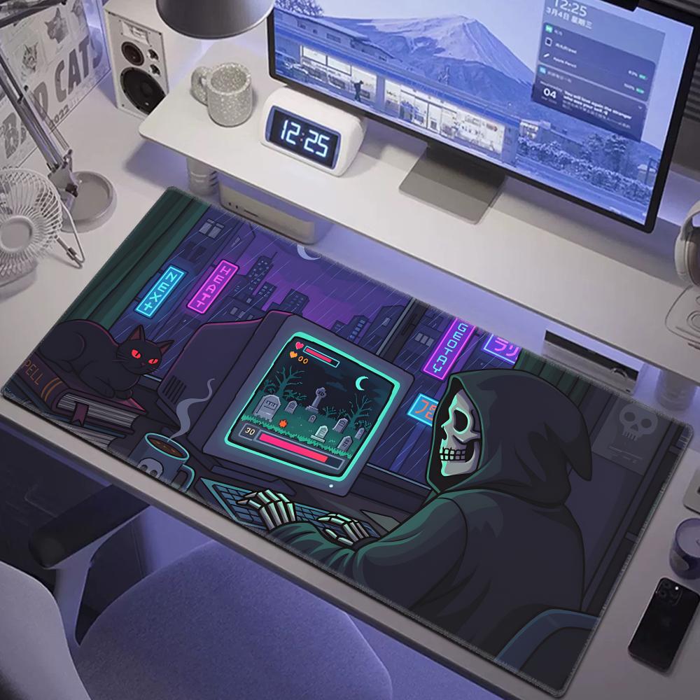 HYBXAXC Cozy Gamer DeskMat Spooky Pixel Art Mousepad Retro Gaming SetupGamer Dark Academia Desk Decor Stardew Vibes 400x800x2mm