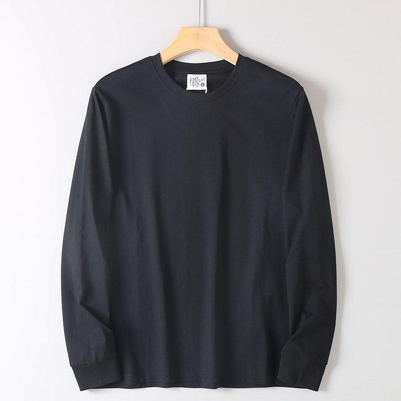 Tail Washed Pure Cotton Comfortable Breathable Pure Color Bottoming Shirt Men's Spring & Fall Loose-Fitting Casual round-Neck Long Sleeves T-shirt