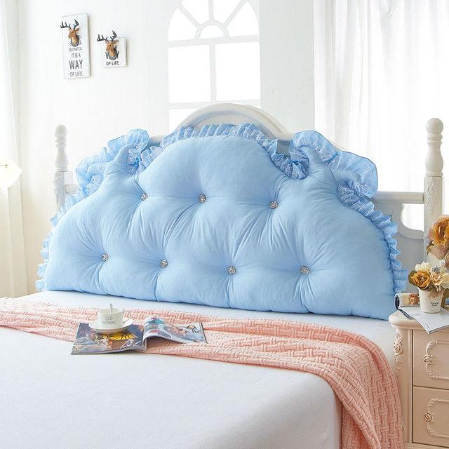 

Однотонная подушка для спинки принцессы, съемная подушка для поддержки талии, подушка для сиденья для дивана, кружевная подушка для кровати в гостиной 200x65cm небесно-голубой