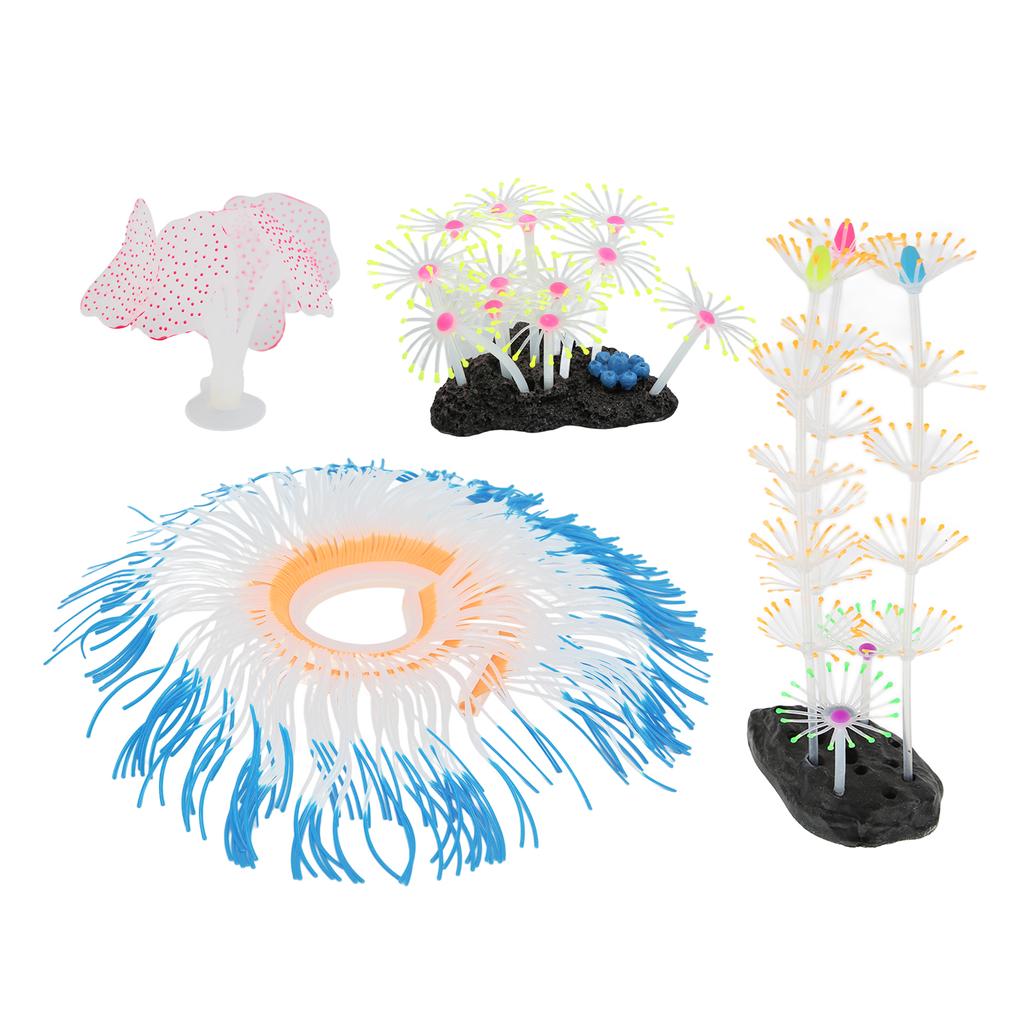 4pcs Fish Tank Decorations Glowing Effect Silicone Artificial Coral Plant Ornament for Aquarium