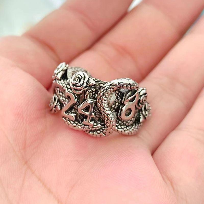 Retro Black Mamba Kobe 24 8 Ring For Men Punk Gothic Rock Hiphop Open Ring Handmade Jewelry Bikers Accessories Basketball Gift