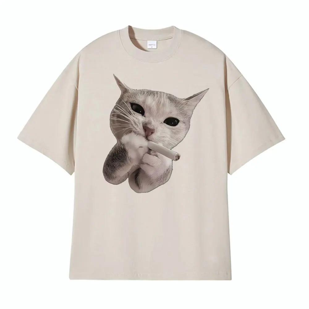 Smoking Cool Funny Cat Meme TShirt Unisex Cotton Comfortable Casual TShirt Fashion Crewneck Loose Fit TShirt Tshirts