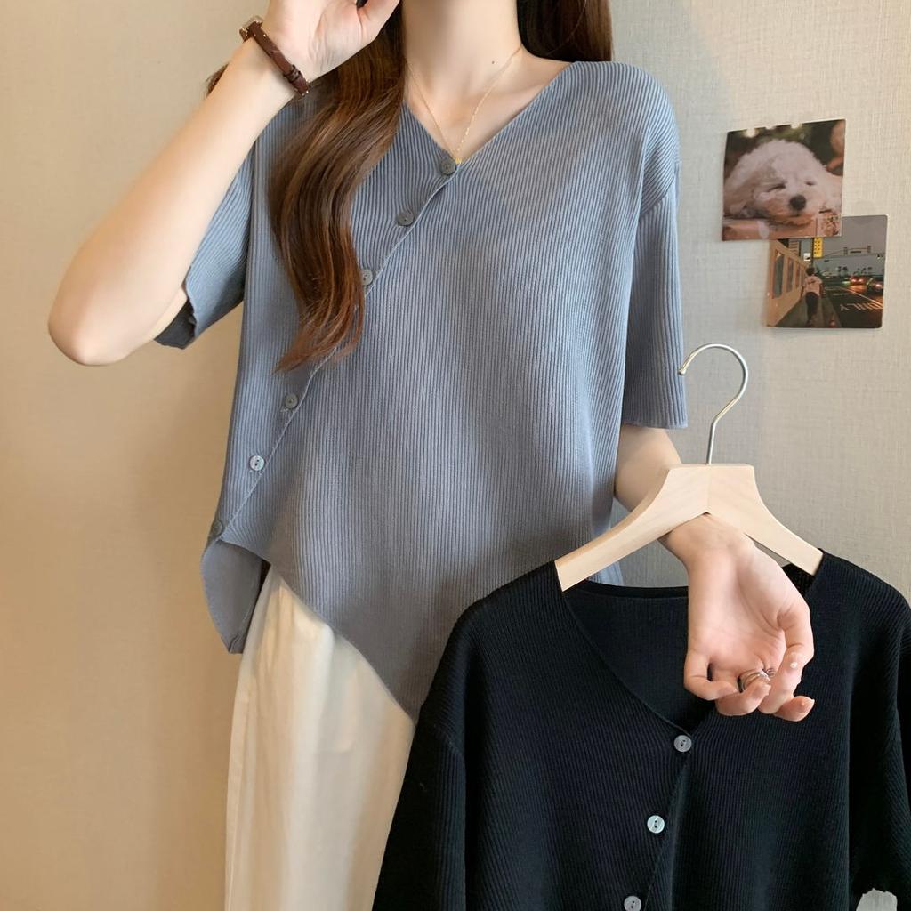 Women's Short Sleeved T-shirt for Summer Loose and Slimming Irregular and Versatile Top