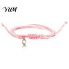 Breast Cancer Awareness Gifts Bracelet for Women, Adjustable Woven String with Handwoven Rope Wristband Ribbon Charm, Handmade Braided Survivor