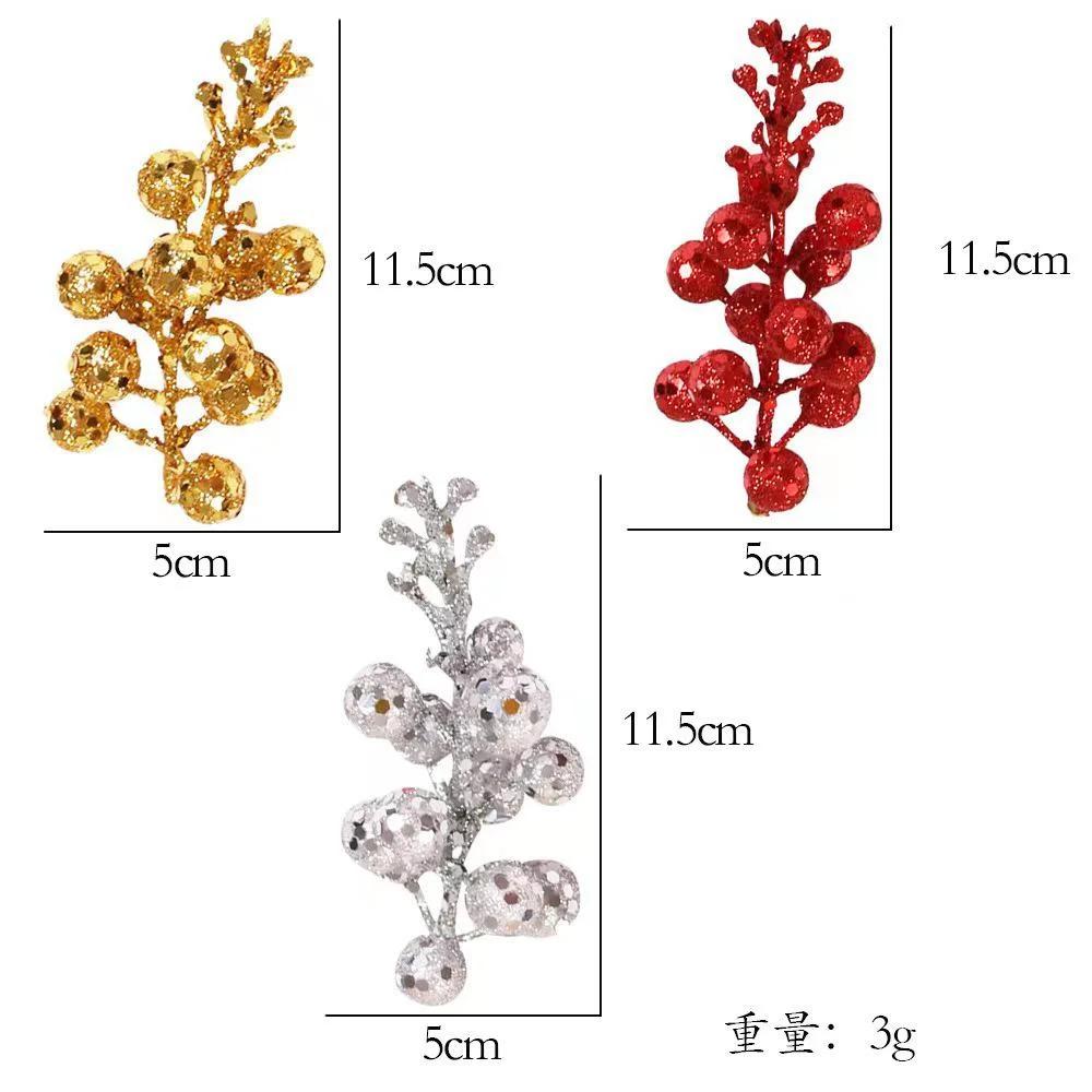 10PCS Christmas Red Fruit 12 Head Foam Dusting Berry with Wire Christmas Wreath Rattan Decoration Christmas Accessories