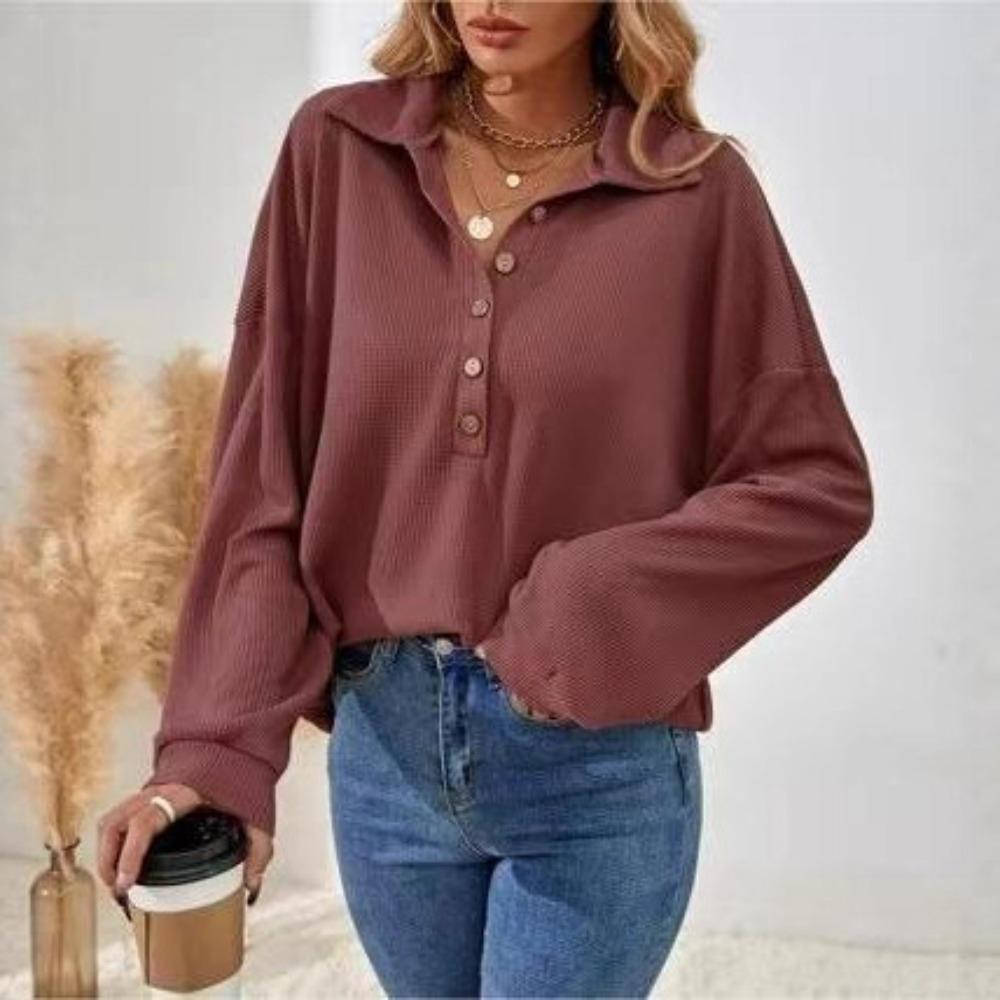 

Новая осенне-зимняя мода и элегантная женская повседневная рубашка с лацканами и длинными рукавами однотонной расцветки XXL кармин