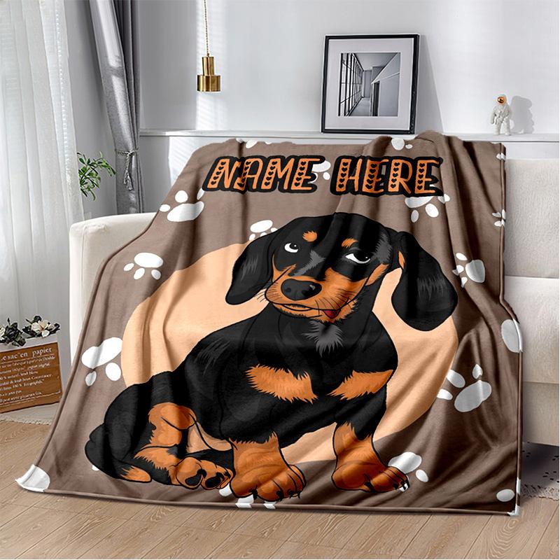 Dachshund Blanket Cute Black and Red Paws Printed Soft Flannel Blanket Warm Cozy Blanket for Teens Adults Kids