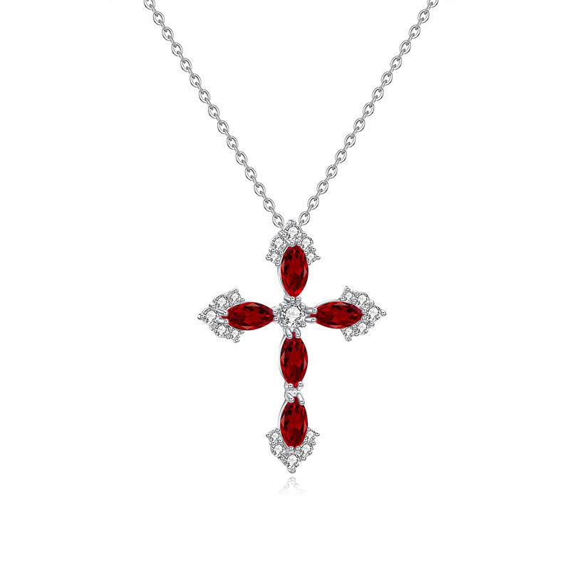 Natural crystal stone hip hop cross pendant s925 sterling silver niche versatile Internet celebrity necklace fashion gift 925 silver
