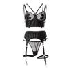 Fun Underwear Sexy Black Women's Hollow Mesh Lacquer Leather Connection Buckle Underwear Fun Set
