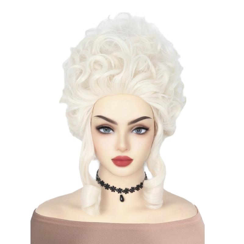 Women Short Curly Blonde Beehived Wig Vintage Queen Wig Cosplay Halloween Party Costume Wig Party Wig