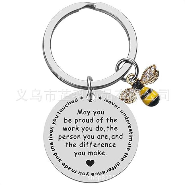 Dankbaar Cadeau Roestvrij Staal Sleutelhanger Kleine Bij Hanger Afstudeercadeau voor Leraren Bedankcadeau Sleutelhanger voor Rugzak Tas Hanger