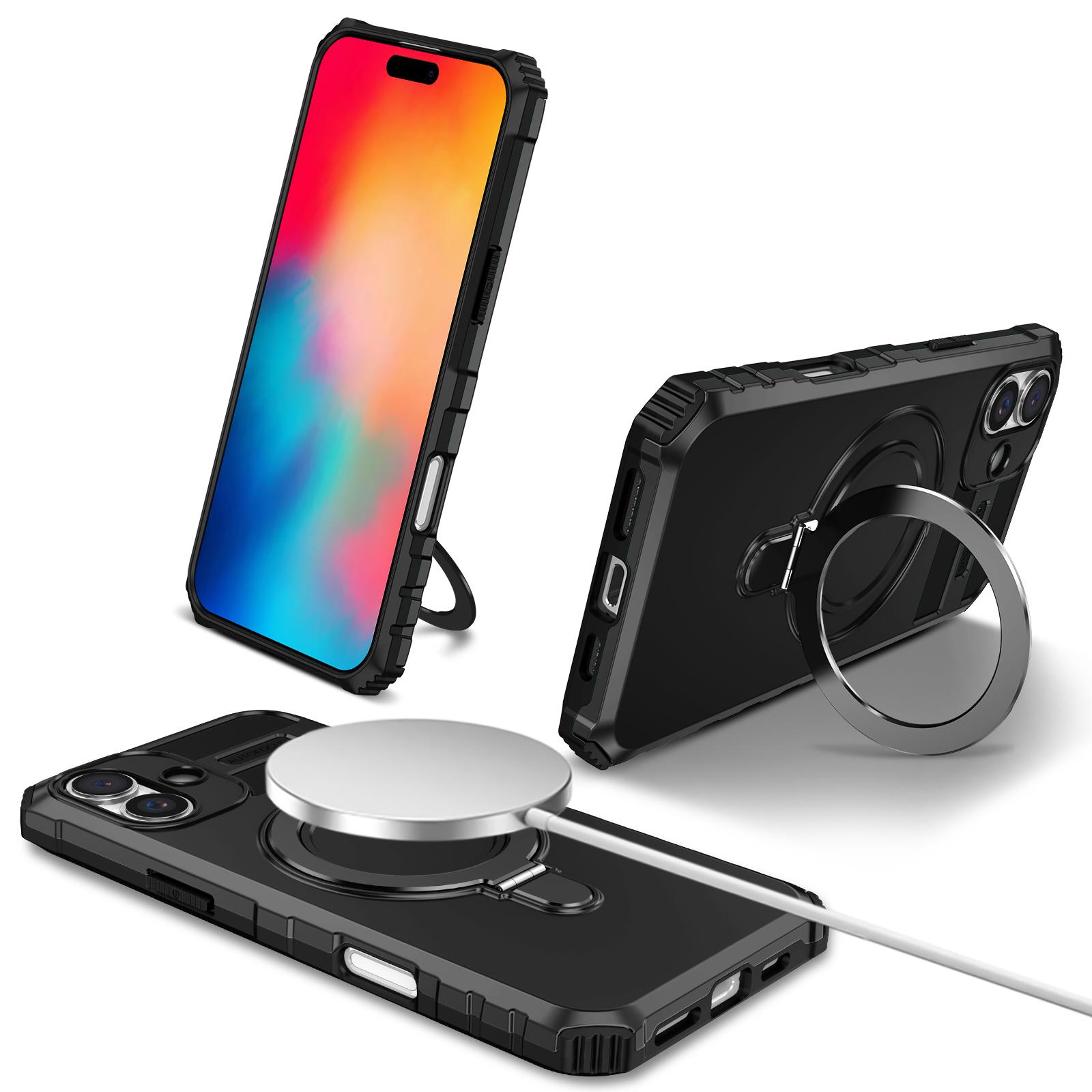 

For iPhone 16 Case Magnetic Kickstand PC+TPU Phone Cover Compatible with MagSafe