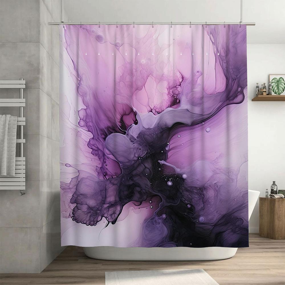 Luxurious Black Pink Swirl Shower Curtain Fabric Waterproof Home Bathroom Decor Modern Watercolor Print