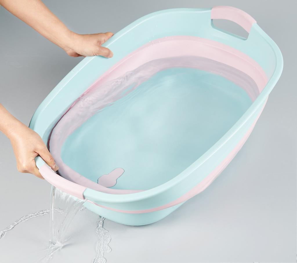 Isetou Soft Tub Wide Pet W X D X Made In with Drain Laundry Outdoor Large Compact Pet Baby Water Bath, Pink, 23L, 60.0cm 40.0cm 10.0-24.6cm H, Japan,