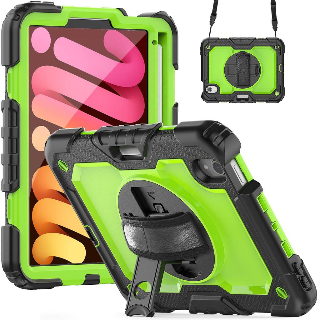 Case for IPad Mini 7 (A17 Pro)2024/ Mini 6 8.3'' with Screen Protector Pencil Holder [360 Rotating Hand Strap] &Stand Shockproof