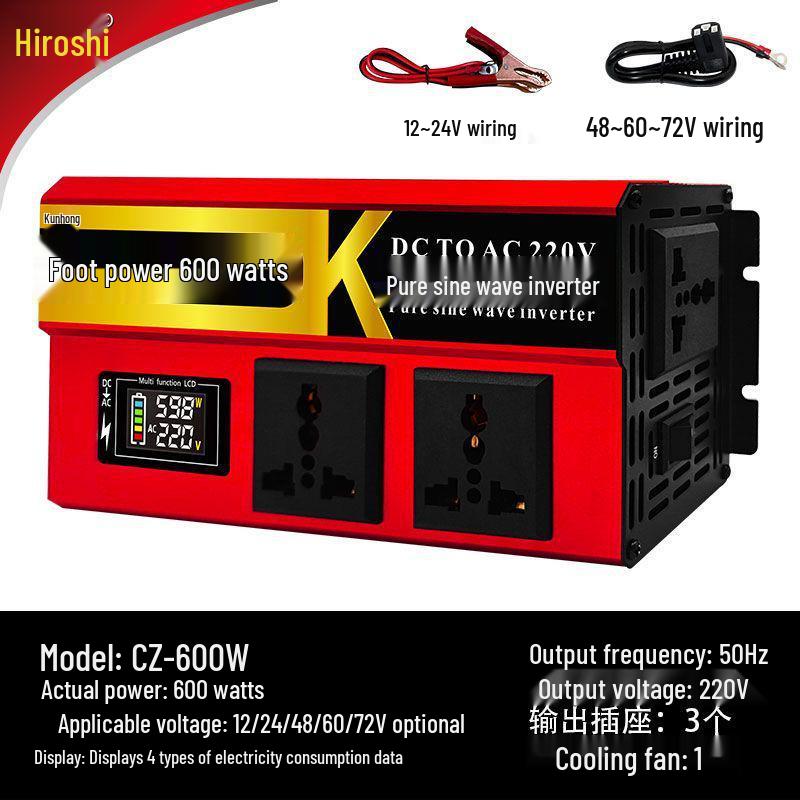 Автомобильный цифровой инвертор синусоидальный, 12В/24В/48В/60В в 220В, 2000Вт/3000Вт/4000Вт Дисплей