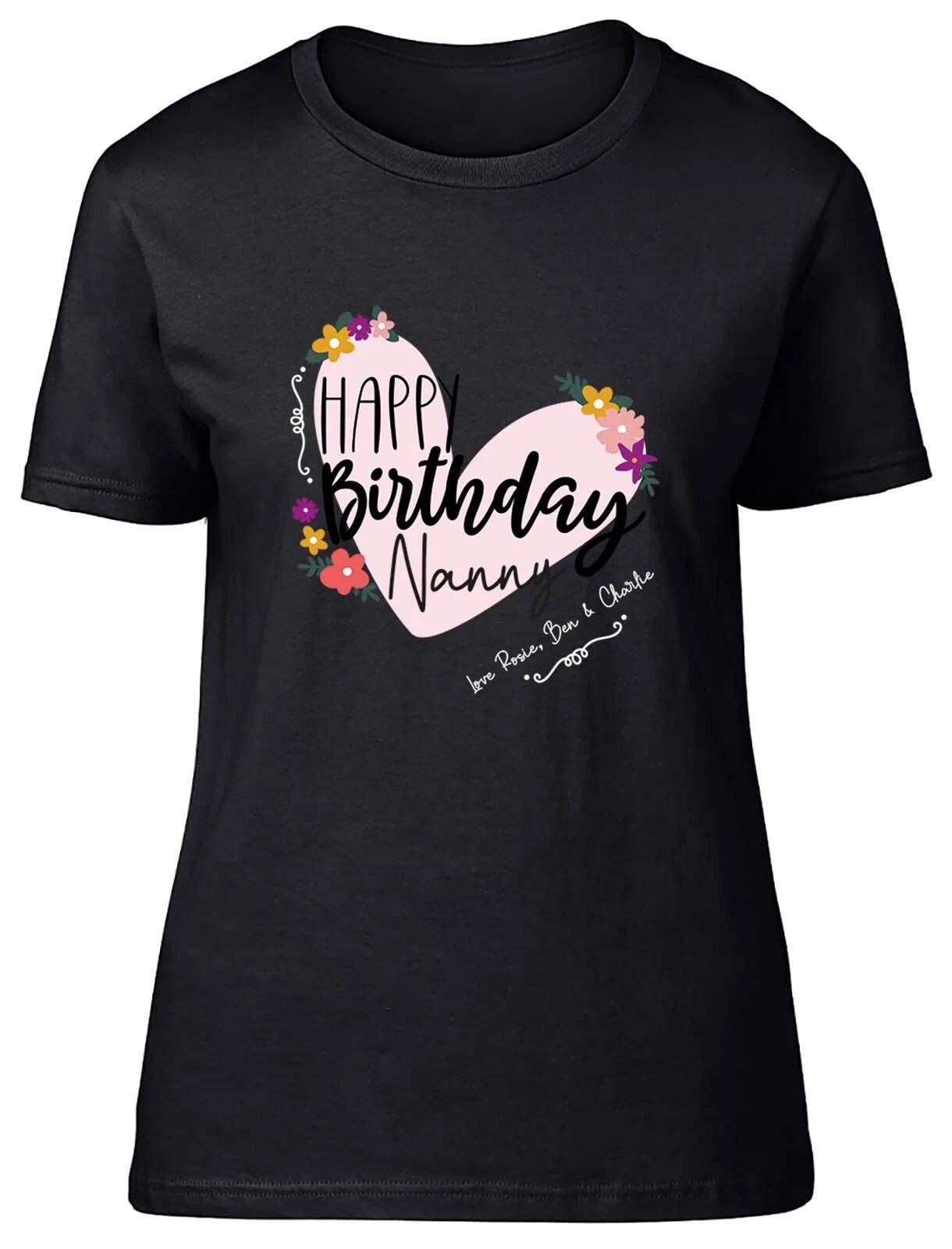 Personalised Happy Birthday Nanny Celebration Fitted Womens Ladies T Shirt Gift XL