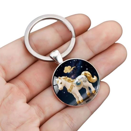 Tierkreis Schlüsselanhänger Domglas Zinklegierung Schlüsselanhänger mit Sternenhimmel Hintergrund Goldfolien Verzierungen 12 Tierkreiszeichen Schlüsselhalter