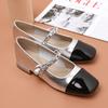 Fashion Luxury Gold/Silver Mary Janes Woman Low Heels Flats Shoes Chain Strap Ballet Loafers Female Cowhide Leather Patchwork Ballerinas