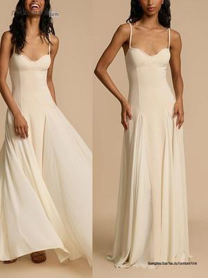 2026 European Spring/Summer Spaghetti Strap Wide Hem Dress - Casual Loose Vacation Zipper Style