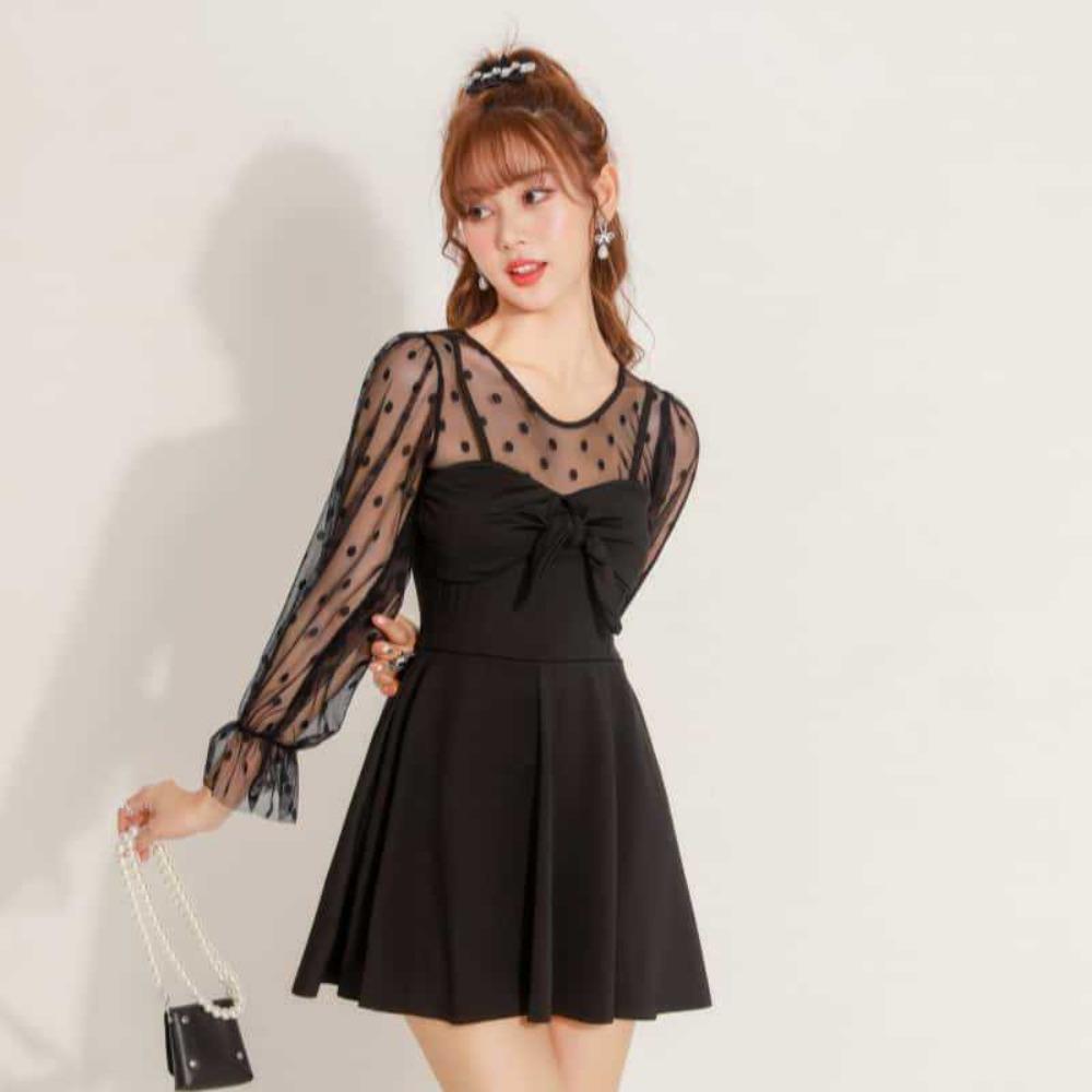 Swimsuit ins Korean Swimsuit Women s Conservative Dress Sexy Dot Lace Long Sleeve Hot Spring Swimsuit s [recommended 35-42.5kg ] чёрный