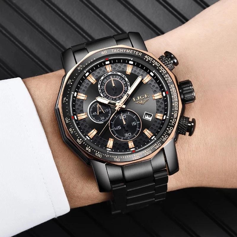 LIGE Men's Multi-function Waterproof Steel Watch with Calendar