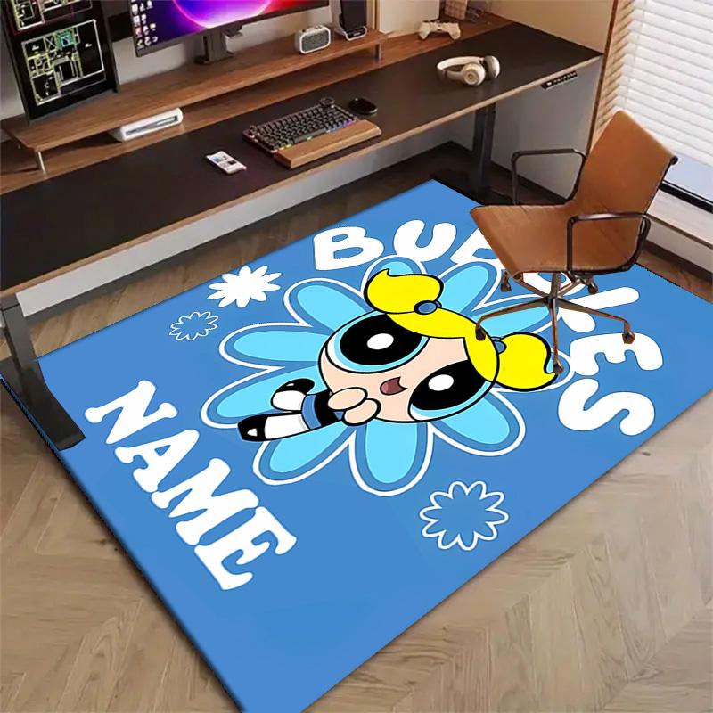 Benutzerdefinierte The Powerpuff Girls Matte mit personalisiertem Namen, waschbarer Polyester-Eingangsbereich-Teppich für den Innenbereich, Geschenk für Weihnachten, Ostern, Thanksgiving