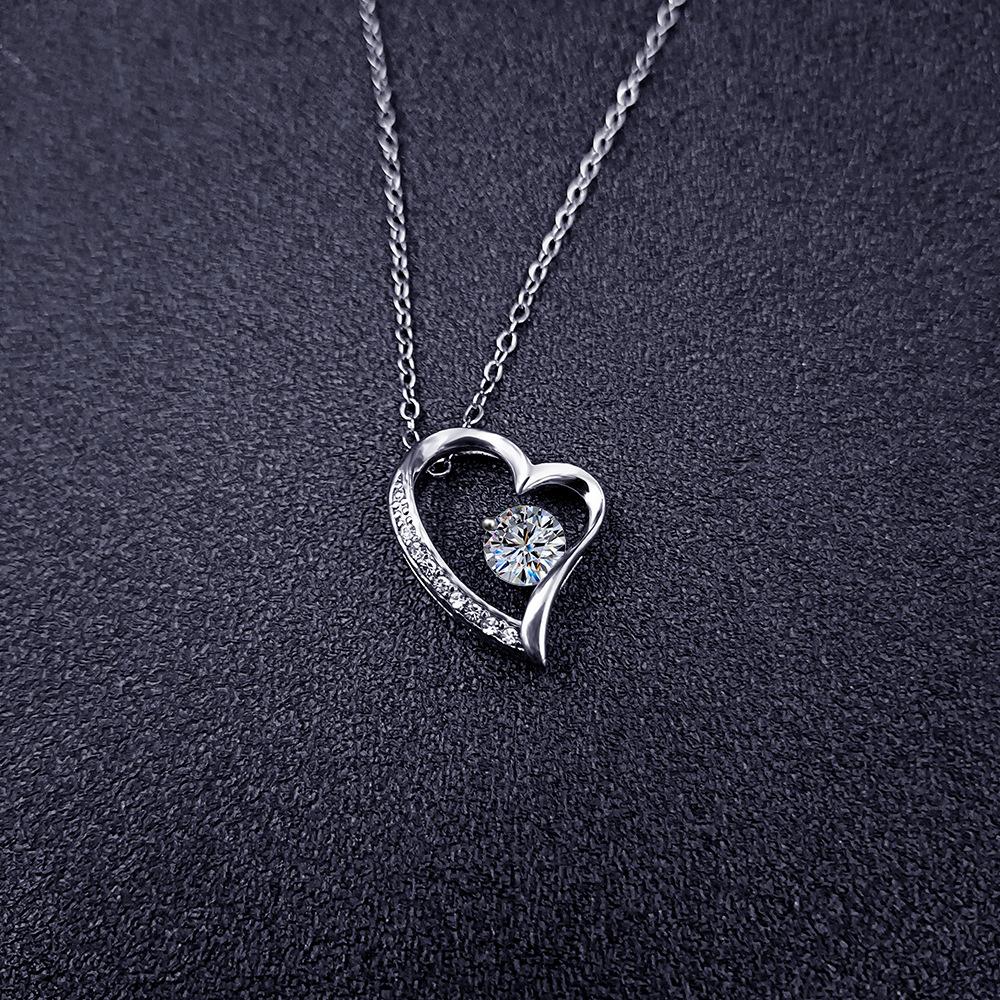 Sterling Silver Heart Pendant Necklace with Dancing Cubic Zirconia Romantic Jewelry for Women