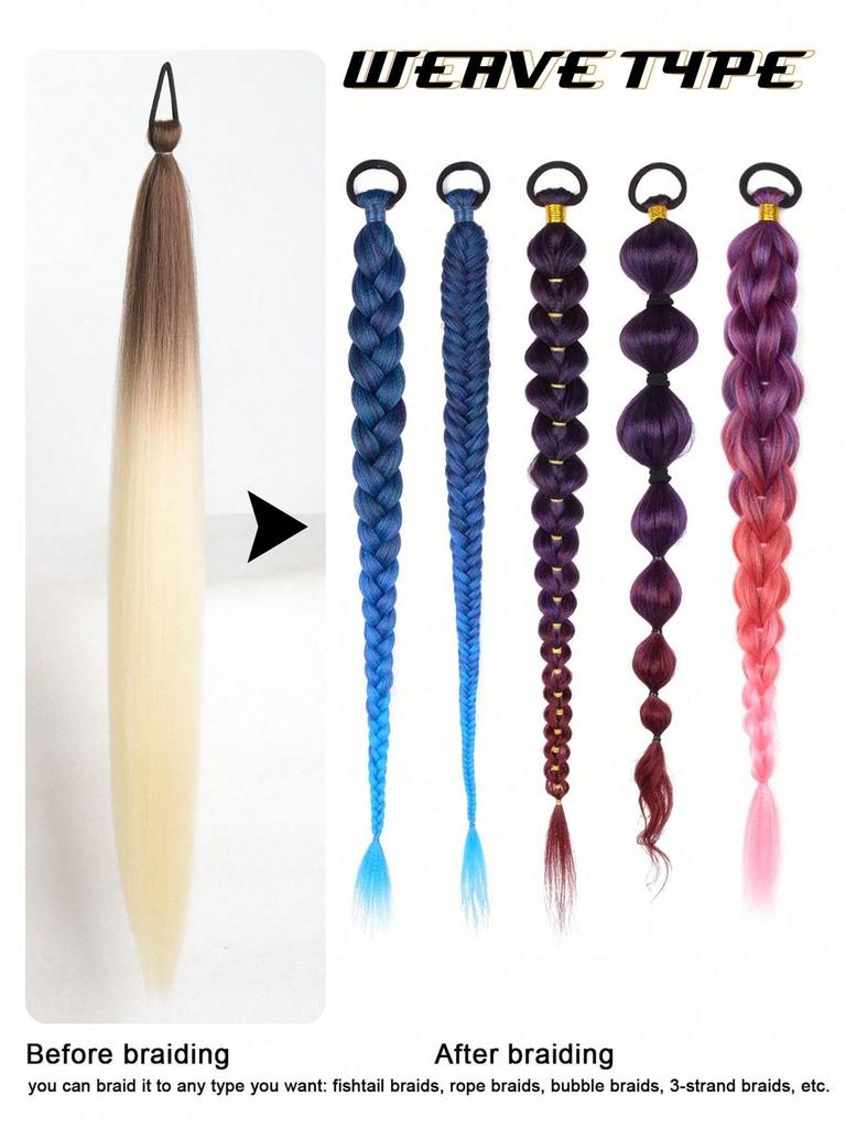 Synthetic Ponytail 1 Pack Braid Extension, Full of  Color Ponytail Extension, with Elastic Tie Straight Tube Sleek Wrap Extension Hair
