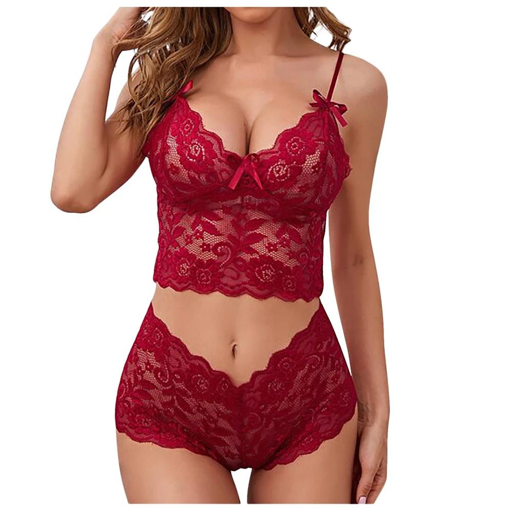 Erotic Lingerie for Women Hot Erotic Underwear Set Exotic Set Sexy Lace Bra Bandage Panties + Stockings Transparent Bra Set