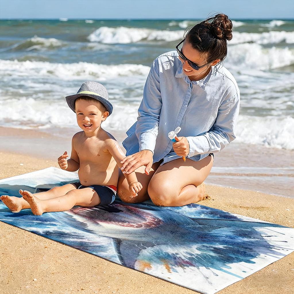 1PC White Shark Animals Paint for Family Friends Gifts Towel Quick-Dry Beach Towel For Yoga Tourism Beach GYM Camping Swimming