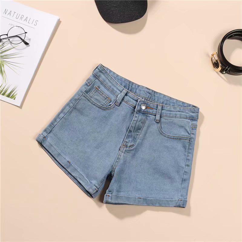Women's High Waist Black Denim Shorts - 2025 Korean Style, Elastic, Slimming, Rolled Hem, Trendy Summer Hot Pants