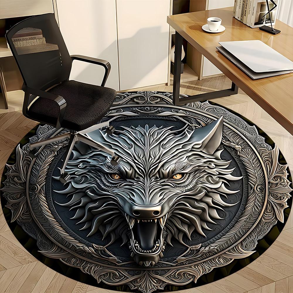 1PC Wolf Shield Office Round Rug, Non Slip, Soft and Durable Office Rug for Interior Decoration, Perfect for Office